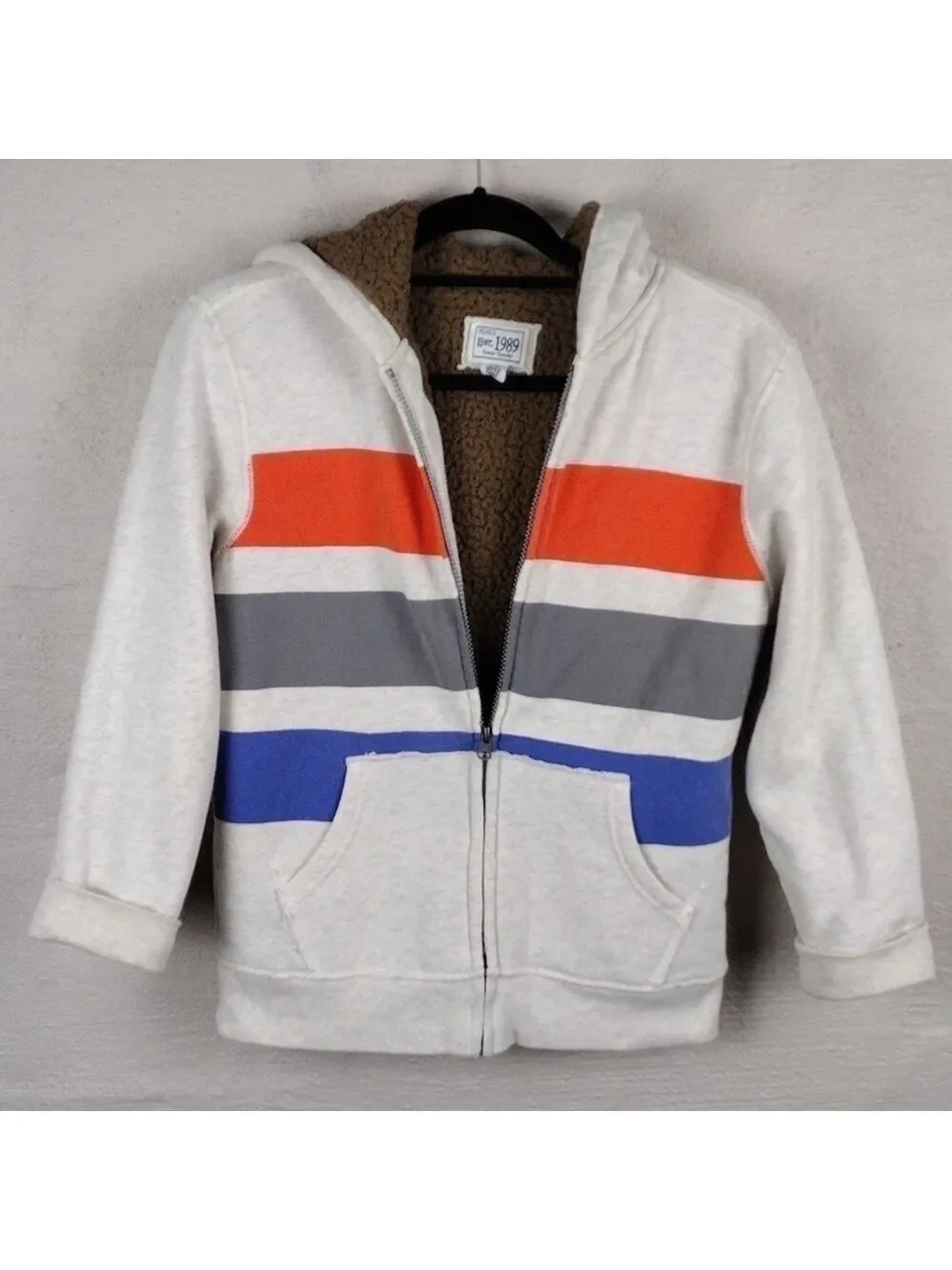 Children's Place Oatmeal Multicolored Striped Hooded Long Sleeve Zip Up Jacket